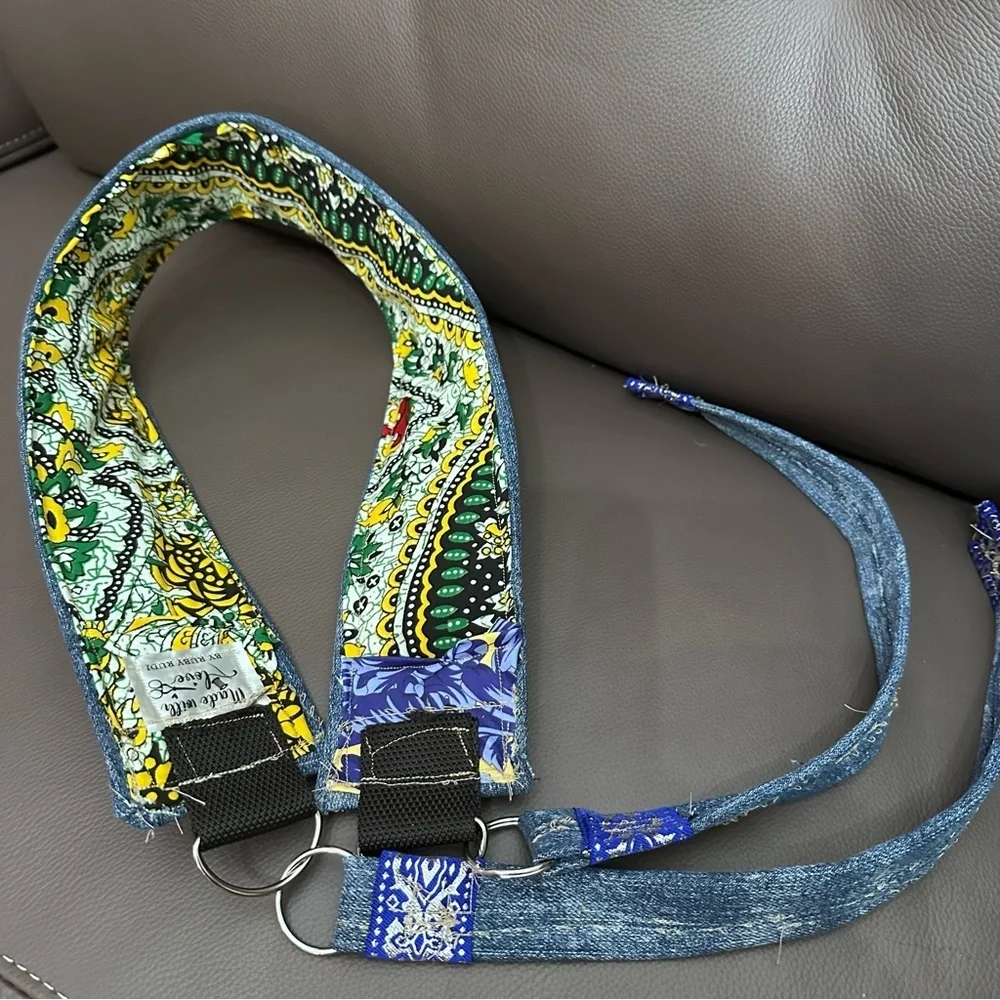 Artisan Denim Belt Handmade OOAK Boho Gold & Purple Sequin 3’ Wide Signed 30-36